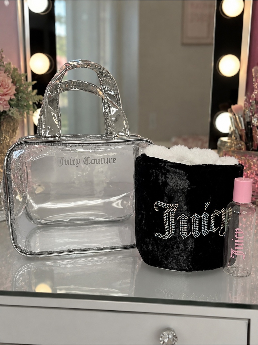 NEW w TAGS 🏷️ JUICY COUTURE 3-Piece Travel Cosmetic Bag & Toiletry Bottle Set - Picture 13 of 13
